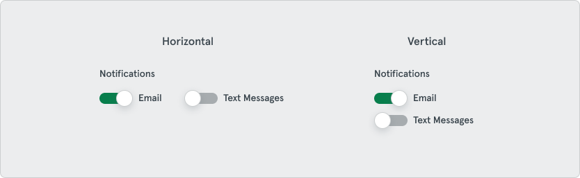 Example of horizontal and vertical alignment options for switches